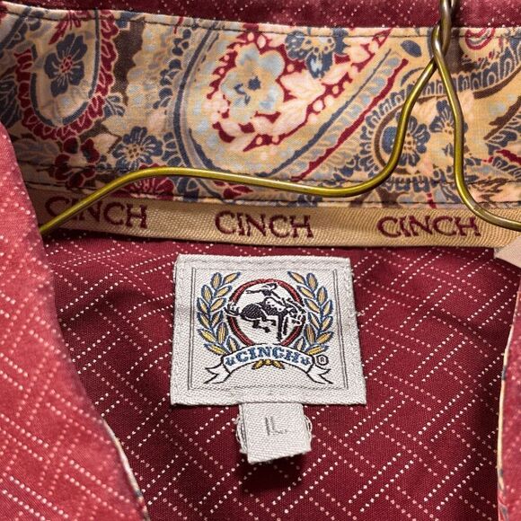 Cinch Performance Shirt Men's Large Red Geometric Flip Cuff Western Monogram - Picture 6 of 9